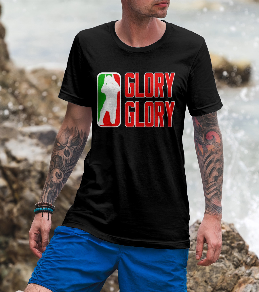 GLORY GLORY Soccer Trophy Celebration Silhouette Mexican Flag Colors T-Shirt