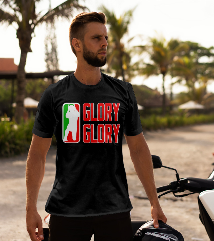 GLORY GLORY Soccer Trophy Celebration Silhouette Mexican Flag Colors T-Shirt