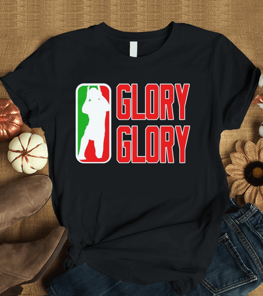 GLORY GLORY Soccer Trophy Celebration Silhouette Mexican Flag Colors T-Shirt