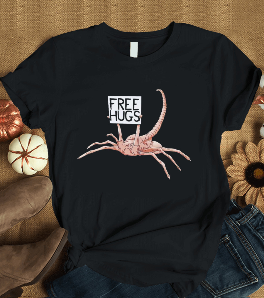Free Hugs Alien Parody Facehugger Creature T-Shirt