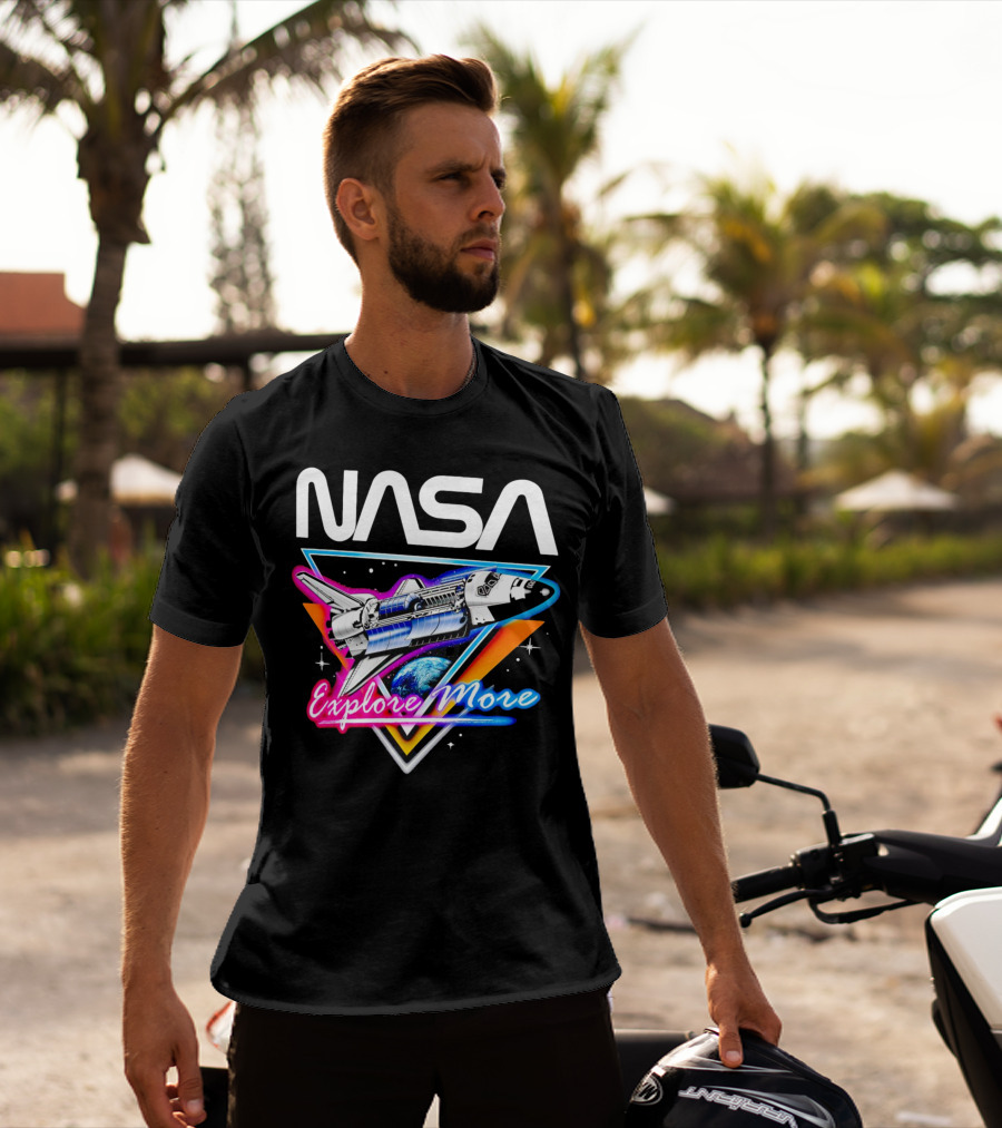 NASA Neon Glow Space Shuttle Explore More T-Shirt