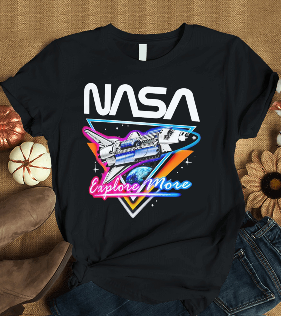 NASA Neon Glow Space Shuttle Explore More T-Shirt
