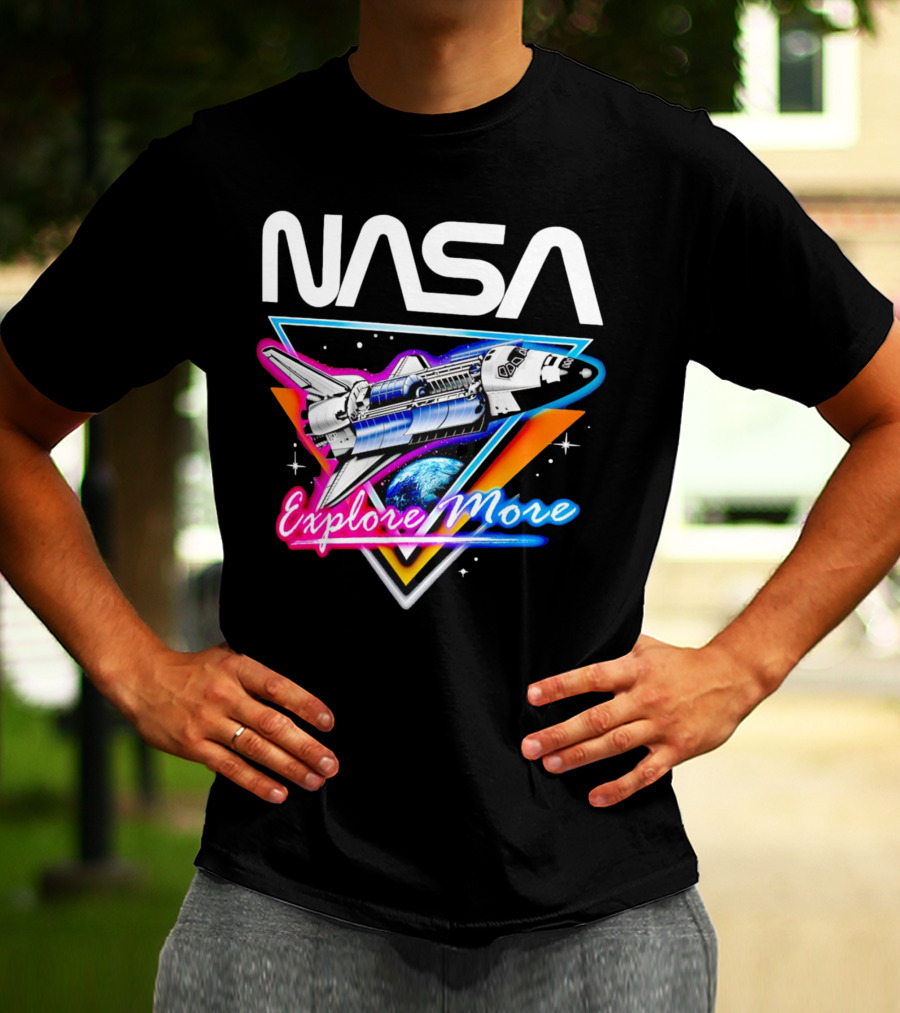 NASA Neon Glow Space Shuttle Explore More T-Shirt