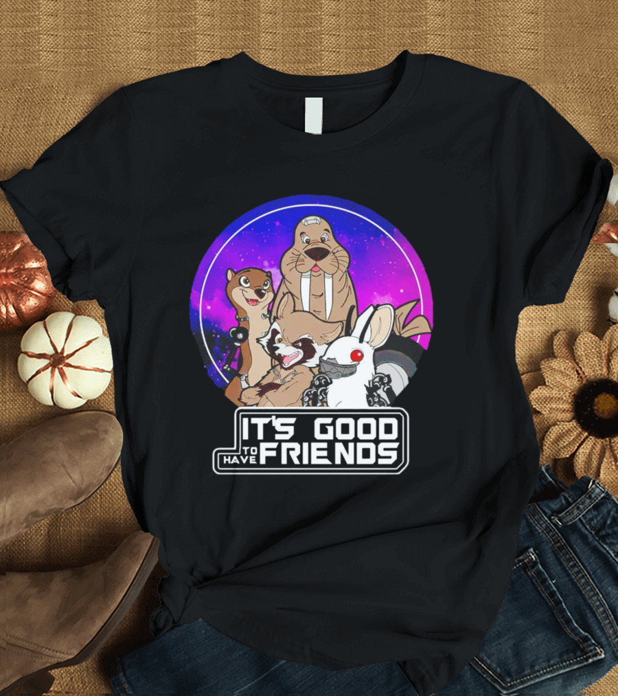It's Good To Have Friends Rocket Rabbit Space Circle T-Shirt