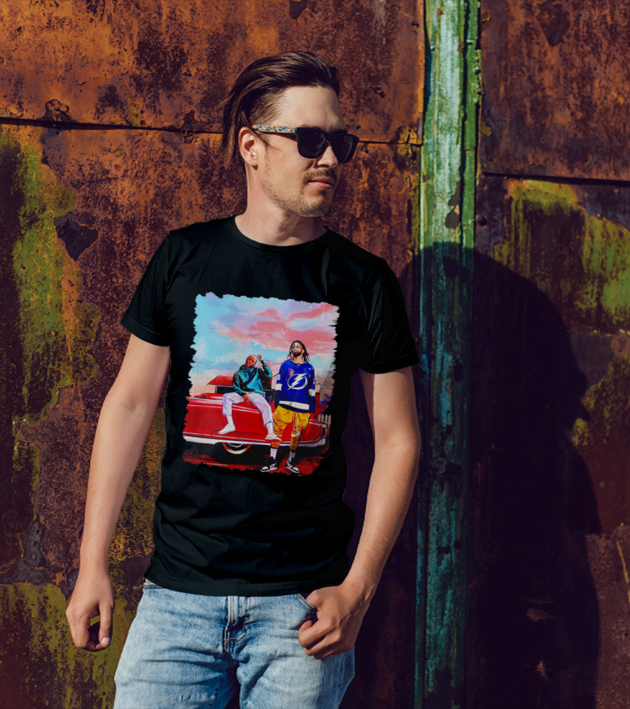 J Cole And Kendrick Lamar Concert With Retro Car And Tampa Bay Lightning Jersey T-Shirt