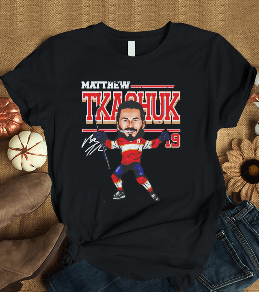 Matthew Tkachuk Florida Panthers Number 19 Cartoon Signature T-Shirt