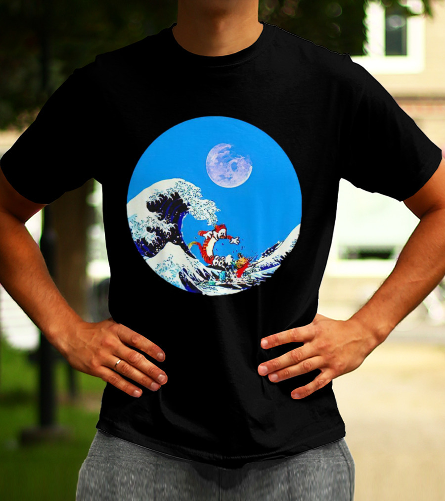 Calvin And Hobbes Lovers Great Wave Moon Adventure T-Shirt