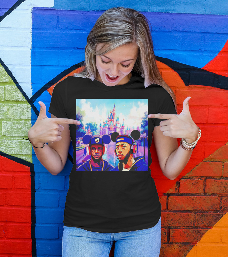 Lebron James And Anthony Davis Disneyland Mickey Mouse Ear Headphones Lakers Basketball Fun T-Shirt