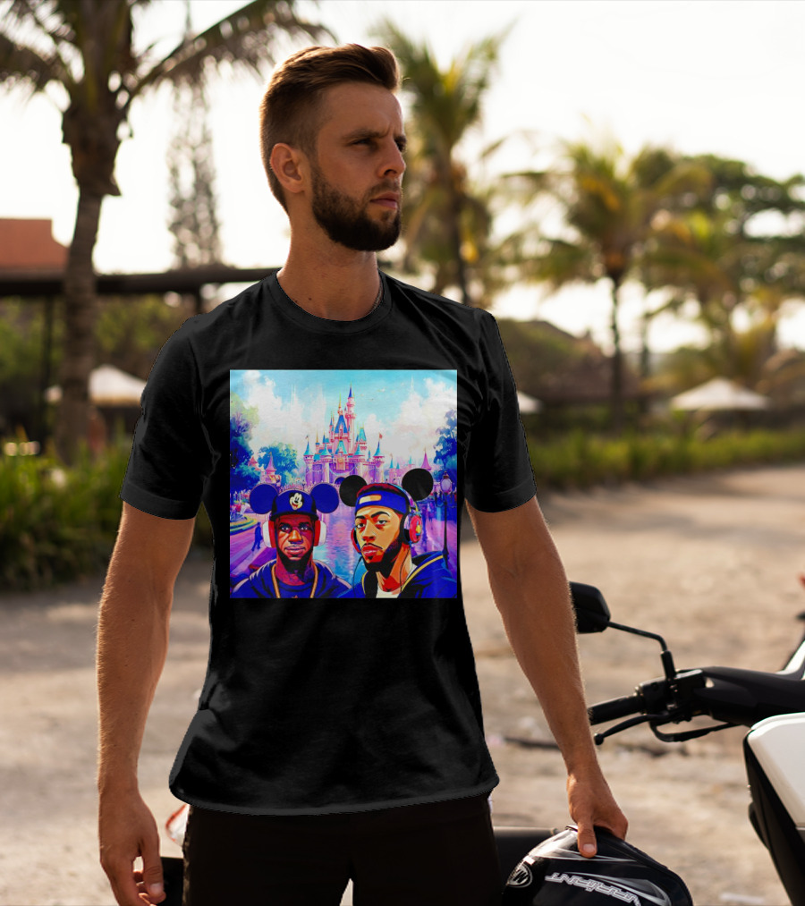 Lebron James And Anthony Davis Disneyland Mickey Mouse Ear Headphones Lakers Basketball Fun T-Shirt