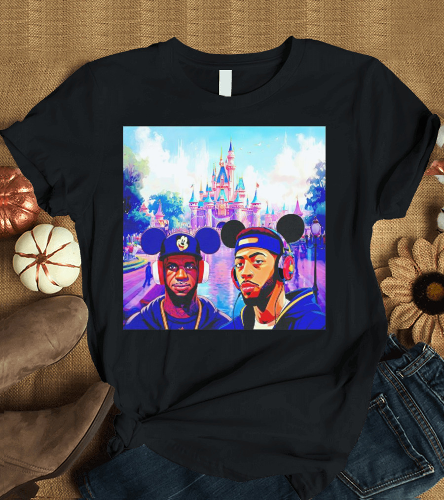 Lebron James And Anthony Davis Disneyland Mickey Mouse Ear Headphones Lakers Basketball Fun T-Shirt