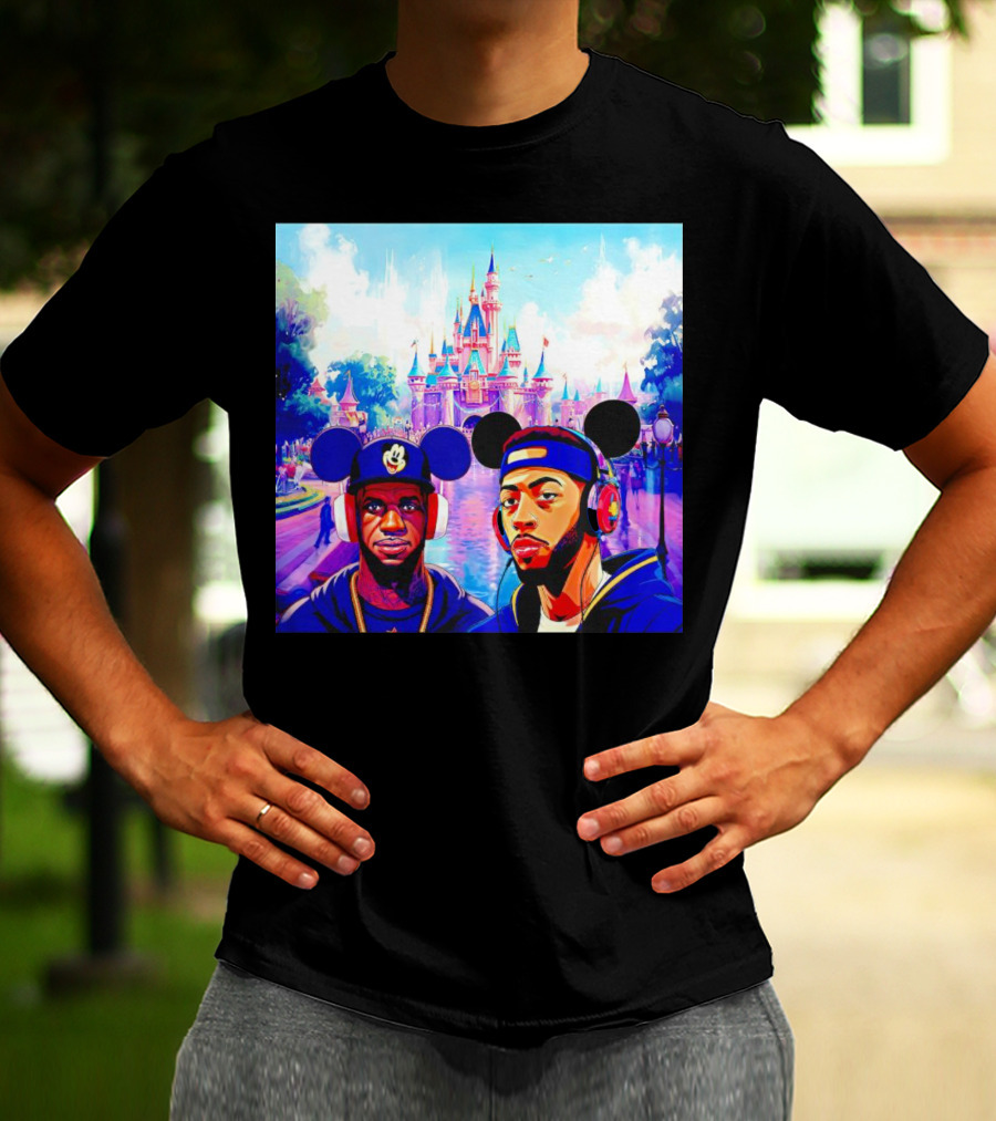 Lebron James And Anthony Davis Disneyland Mickey Mouse Ear Headphones Lakers Basketball Fun T-Shirt