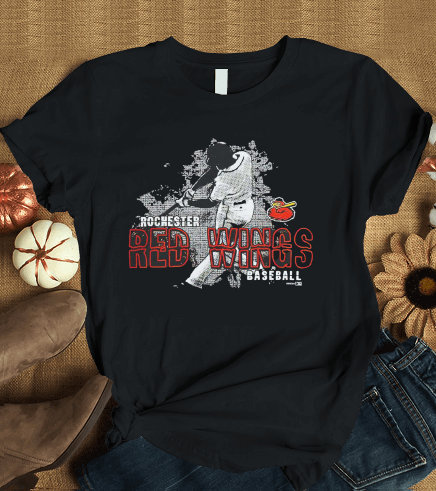 Rochester Red Wings Baseball Player Swinging With Red Wings T-Shirt