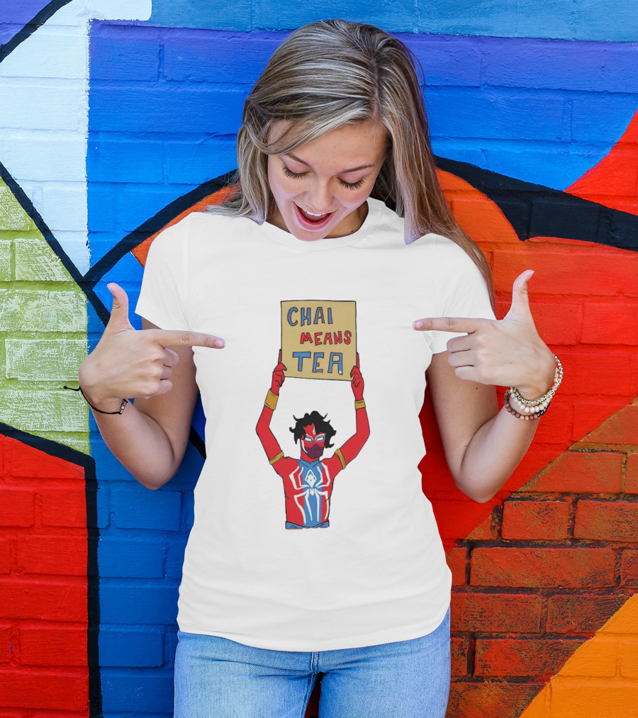 CHAI MEANS TEA Red And Blue Superhero T-Shirt