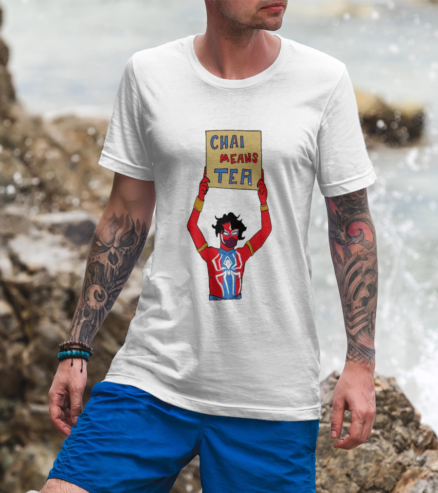 CHAI MEANS TEA Red And Blue Superhero T-Shirt