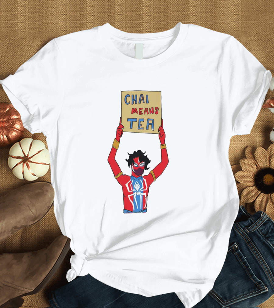 CHAI MEANS TEA Red And Blue Superhero T-Shirt