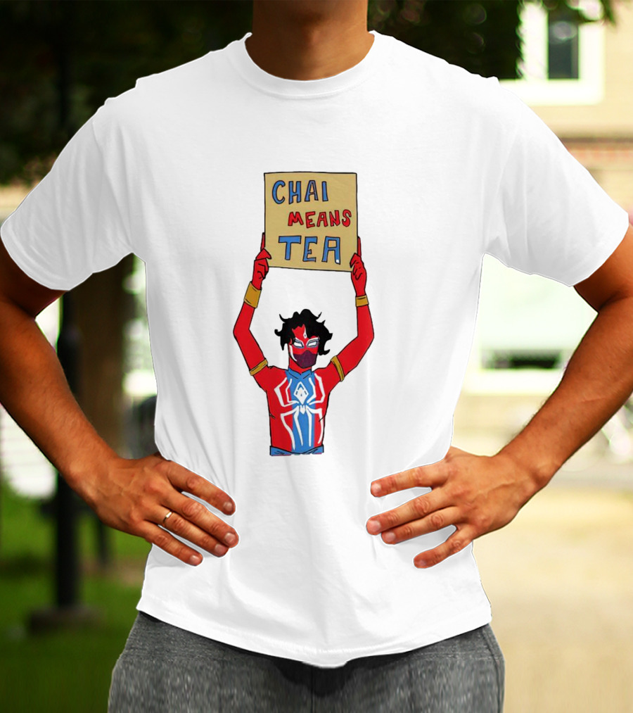 CHAI MEANS TEA Red And Blue Superhero T-Shirt