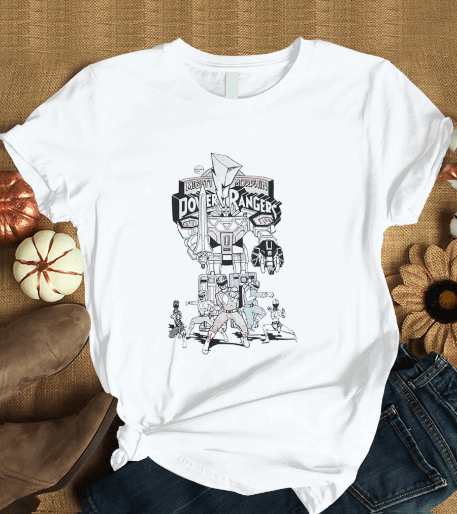 Mighty Morphin Power Rangers Megazord And Rangers Action Scene T-Shirt