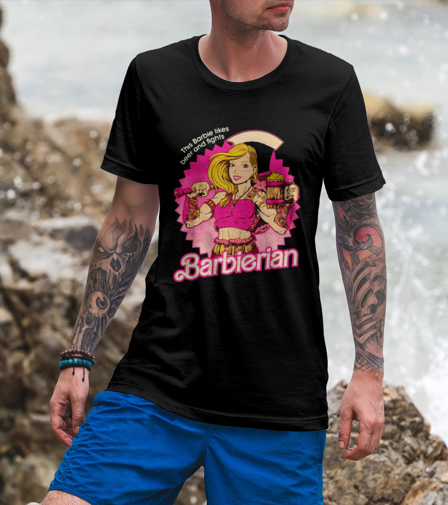 This Barbie Likes Beer And Fights Barbierian Retro Warrior T-Shirt