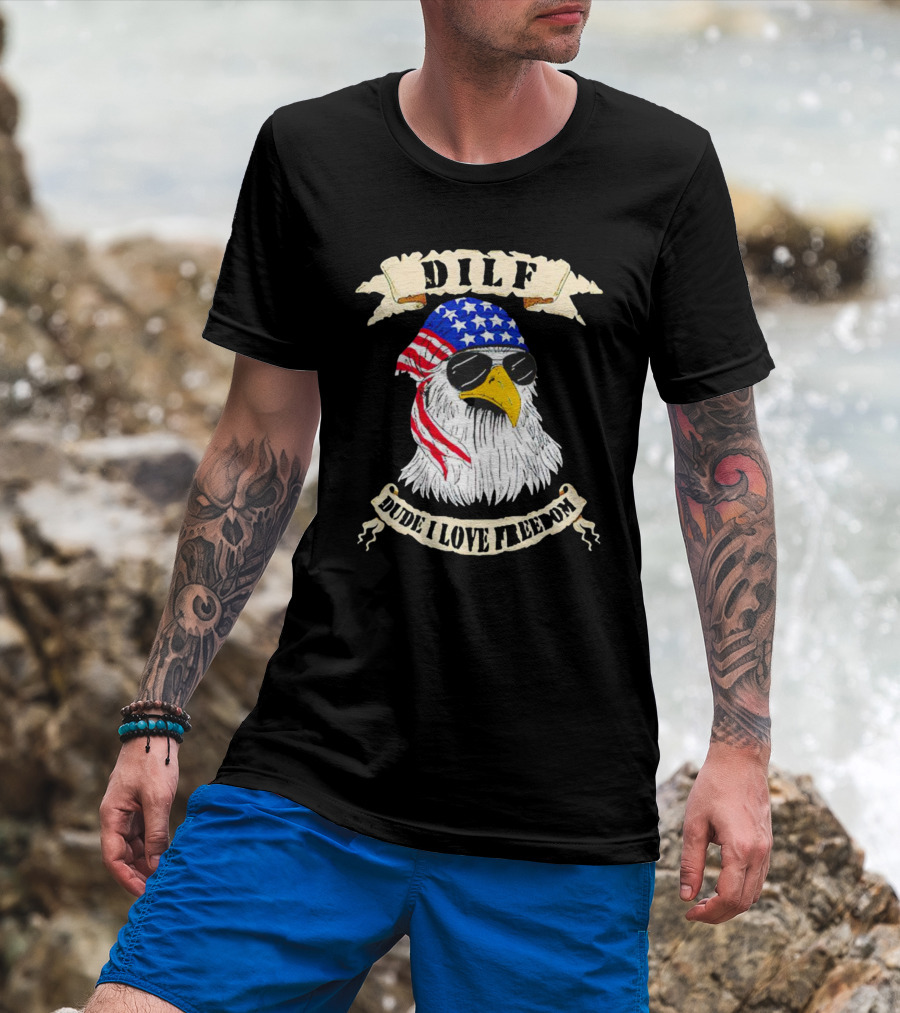 Dilf Eagle Dude I Love Freedom USA Bandana Sunglasses Effort T-Shirt