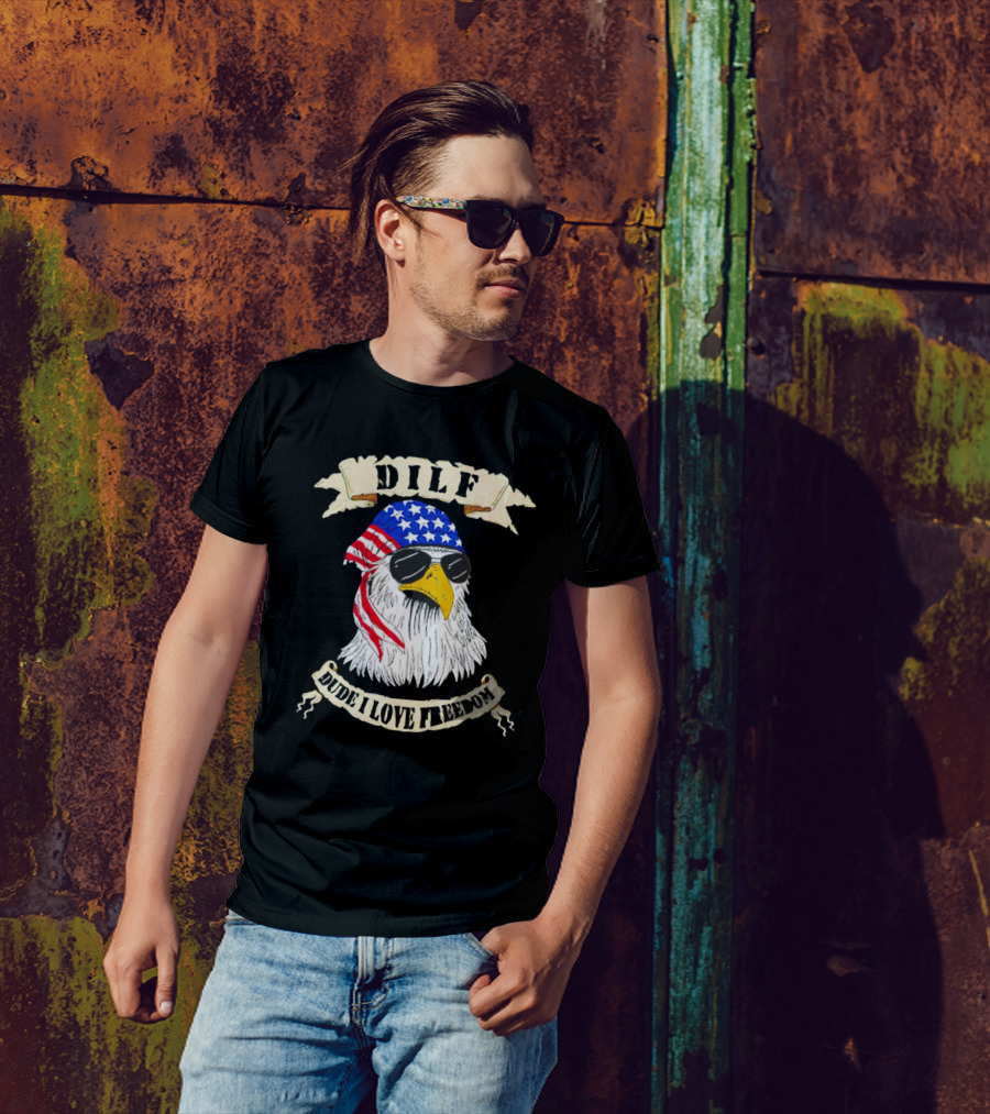 Dilf Eagle Dude I Love Freedom USA Bandana Sunglasses Effort T-Shirt