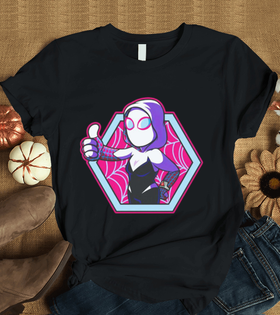 Vault Gwen Thumbs Up Spider-Gwen Hexagon Web Background T-Shirt