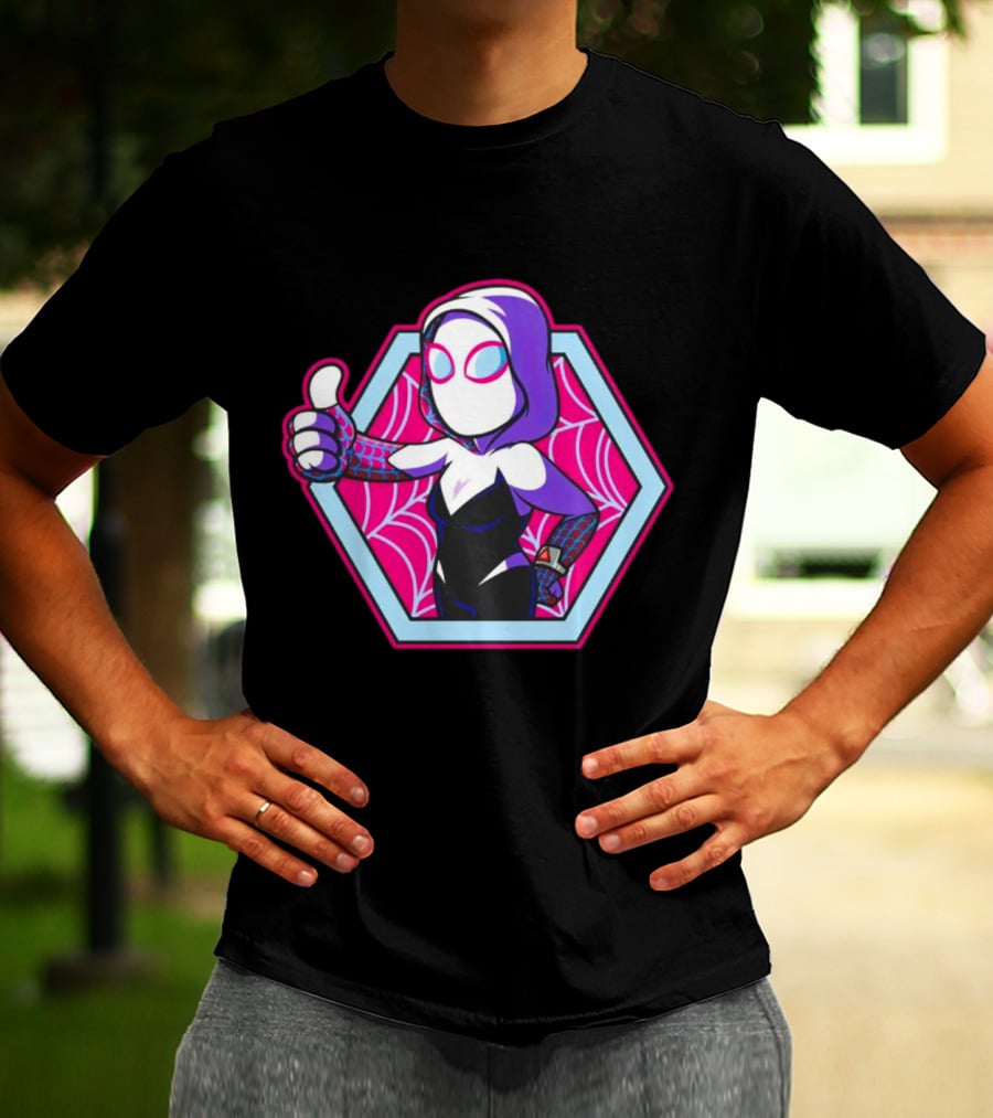 Vault Gwen Thumbs Up Spider-Gwen Hexagon Web Background T-Shirt