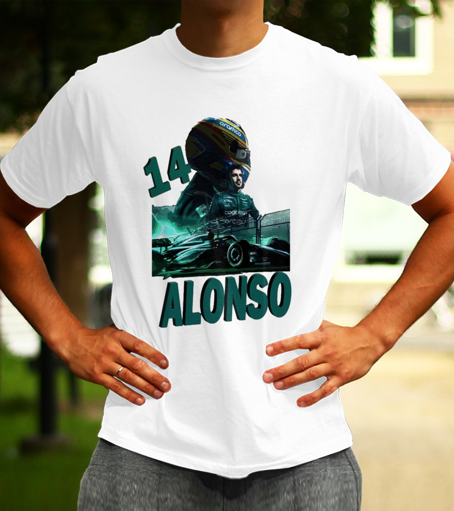 14 Alonso Aramco Racing Helmet And Car T-Shirt