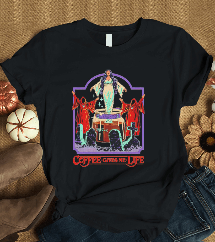COFFEE GIVES ME LIFE Enchantress And Ritual Scene With Tombstones T-Shirt