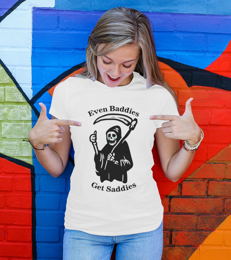 Even Baddies Get Saddies Grim Reaper With Scythe And Thumbs Up T-Shirt