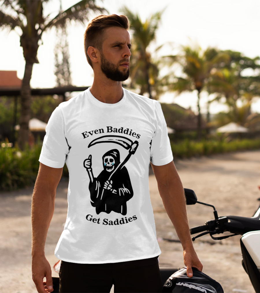 Even Baddies Get Saddies Grim Reaper With Scythe And Thumbs Up T-Shirt