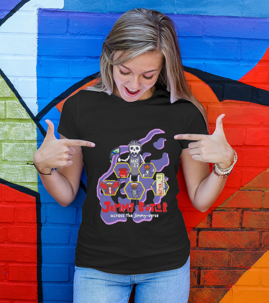 Jimmy Butler Miami Heat 22 Skull Cartoon Across The Jimmy-Verse T-Shirt