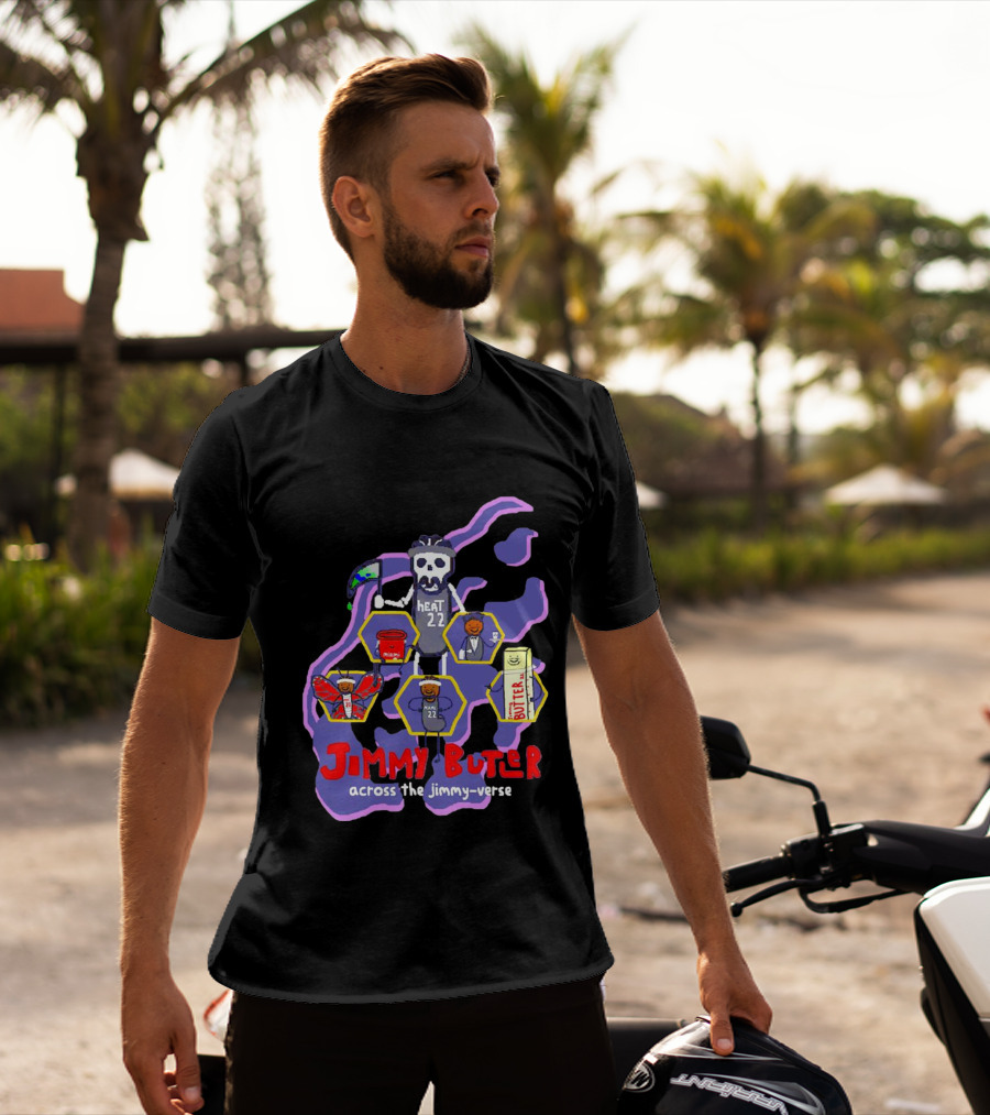 Jimmy Butler Miami Heat 22 Skull Cartoon Across The Jimmy-Verse T-Shirt