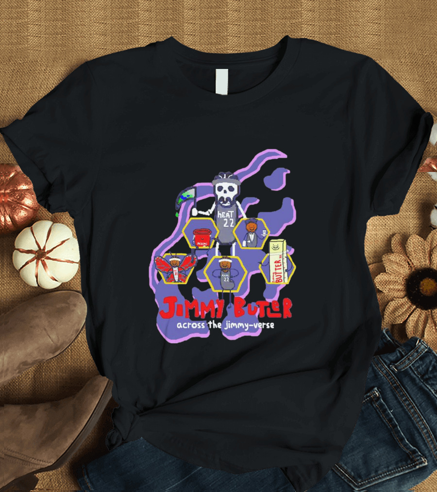 Jimmy Butler Miami Heat 22 Skull Cartoon Across The Jimmy-Verse T-Shirt