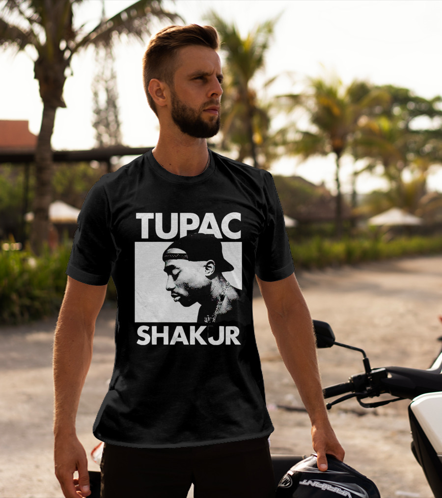 Tupac Shakur Profile Portrait Black T-Shirt