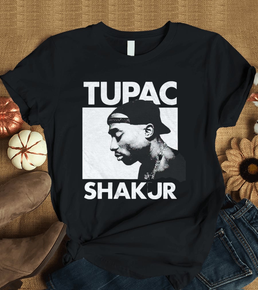 Tupac Shakur Profile Portrait Black T-Shirt