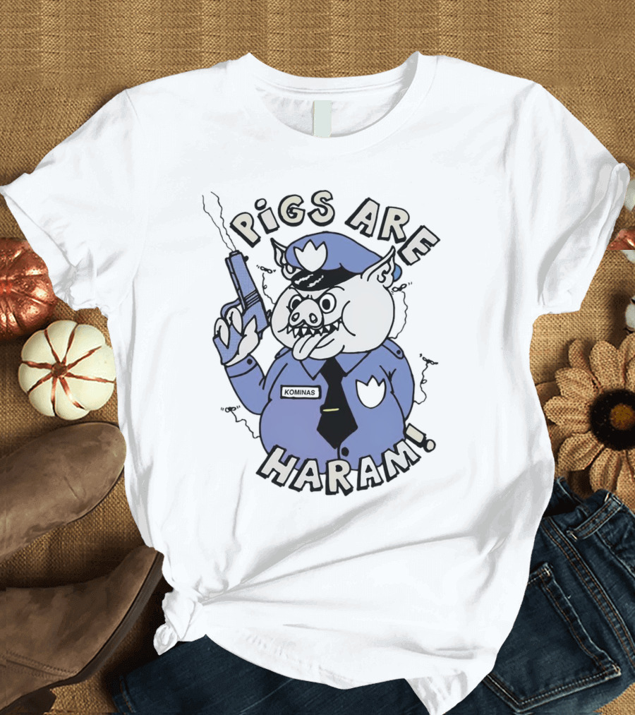 Pigs Are Haram Kominas Smoking Cartoon Police Pig T-Shirt