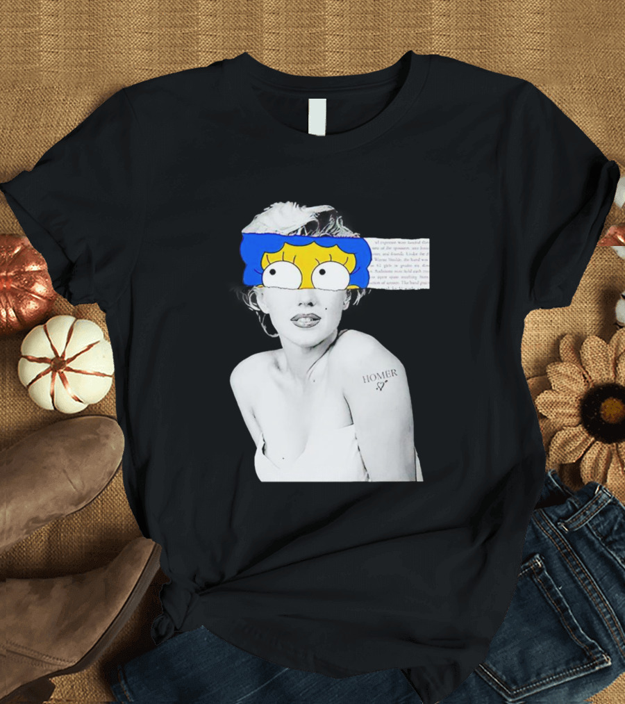 Marylin Monroe And Marge Simpson Crossover With Homer Tattoo T-Shirt