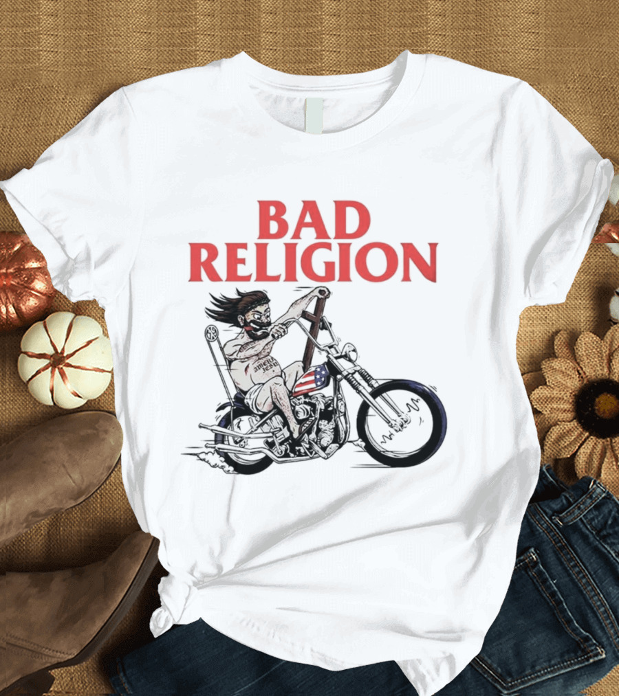 Bad Religion Motorcycle Rider With American Flag Details T-Shirt