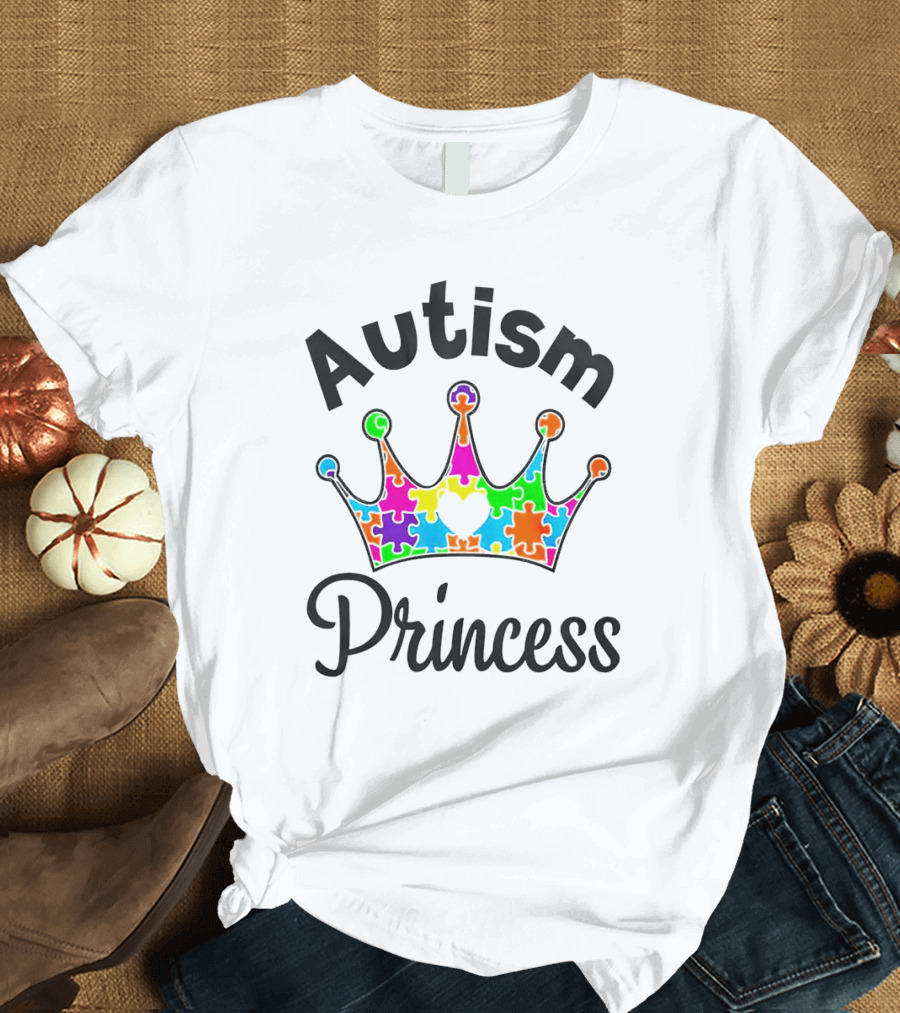 Autism Princess Colorful Puzzle Crown T-Shirt