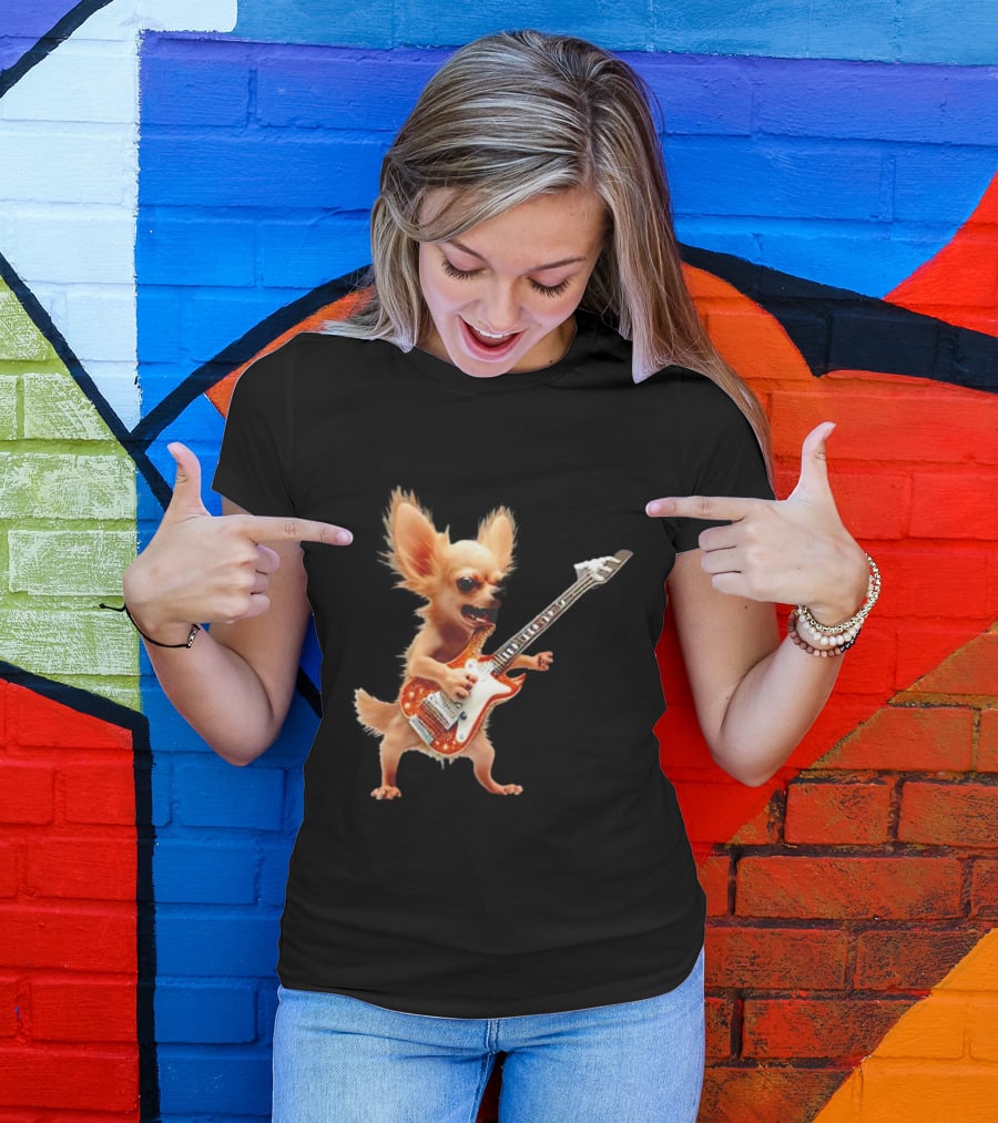 Chihuahua Playing Electric Guitar Rockstar T-Shirt