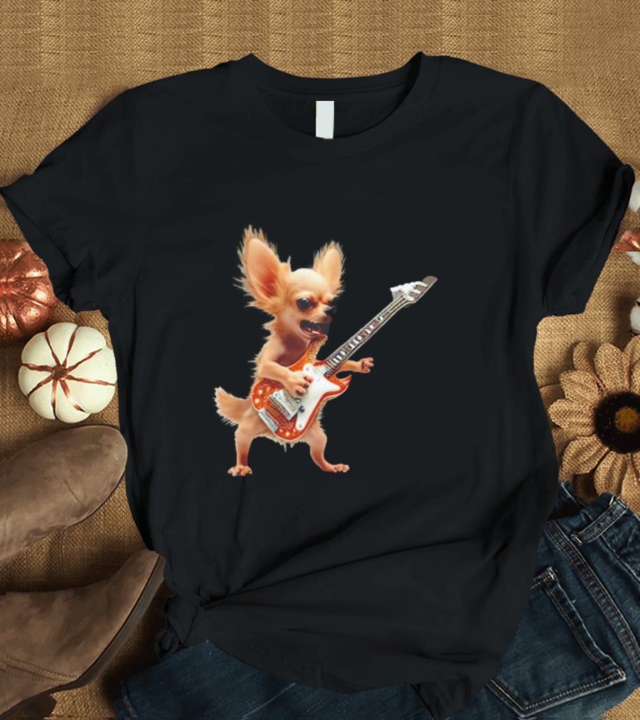 Chihuahua Playing Electric Guitar Rockstar T-Shirt