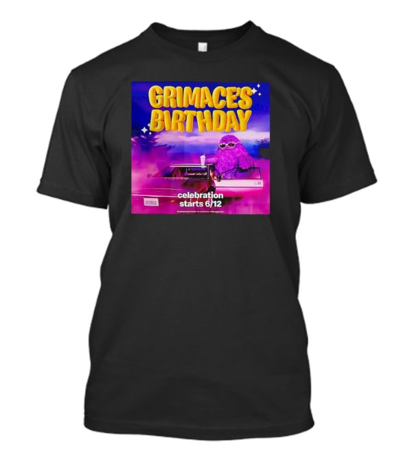 Grimace's Birthday Celebration Starts 6/12 With Purple Character And Sunglasses T-Shirt