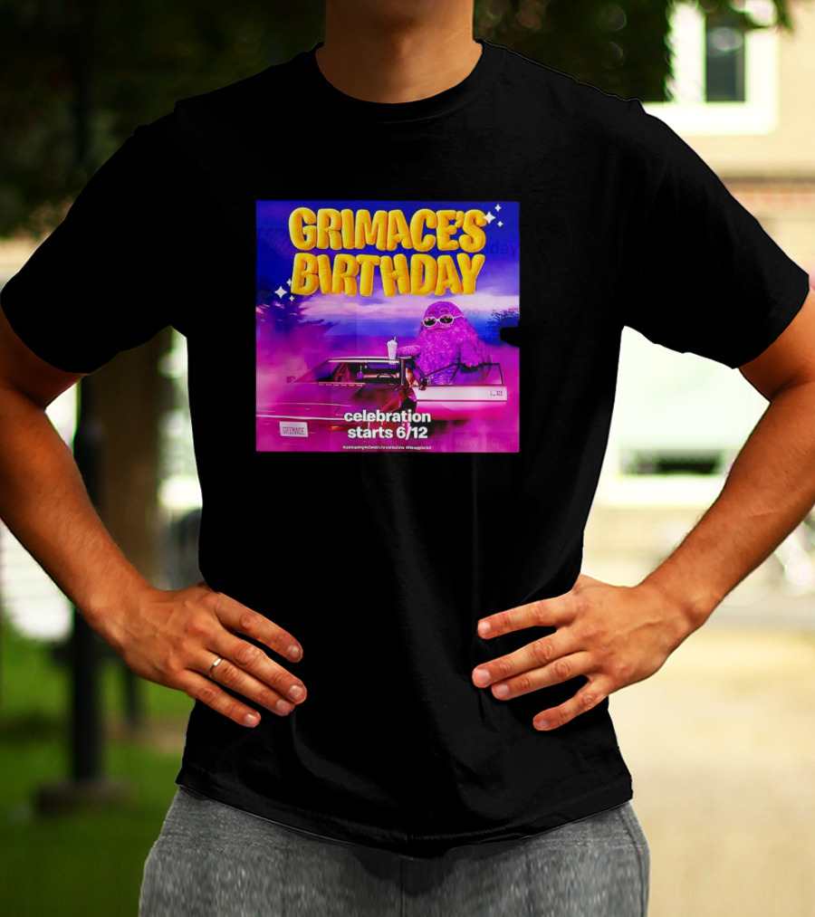 Grimace's Birthday Celebration Starts 6/12 With Purple Character And Sunglasses T-Shirt