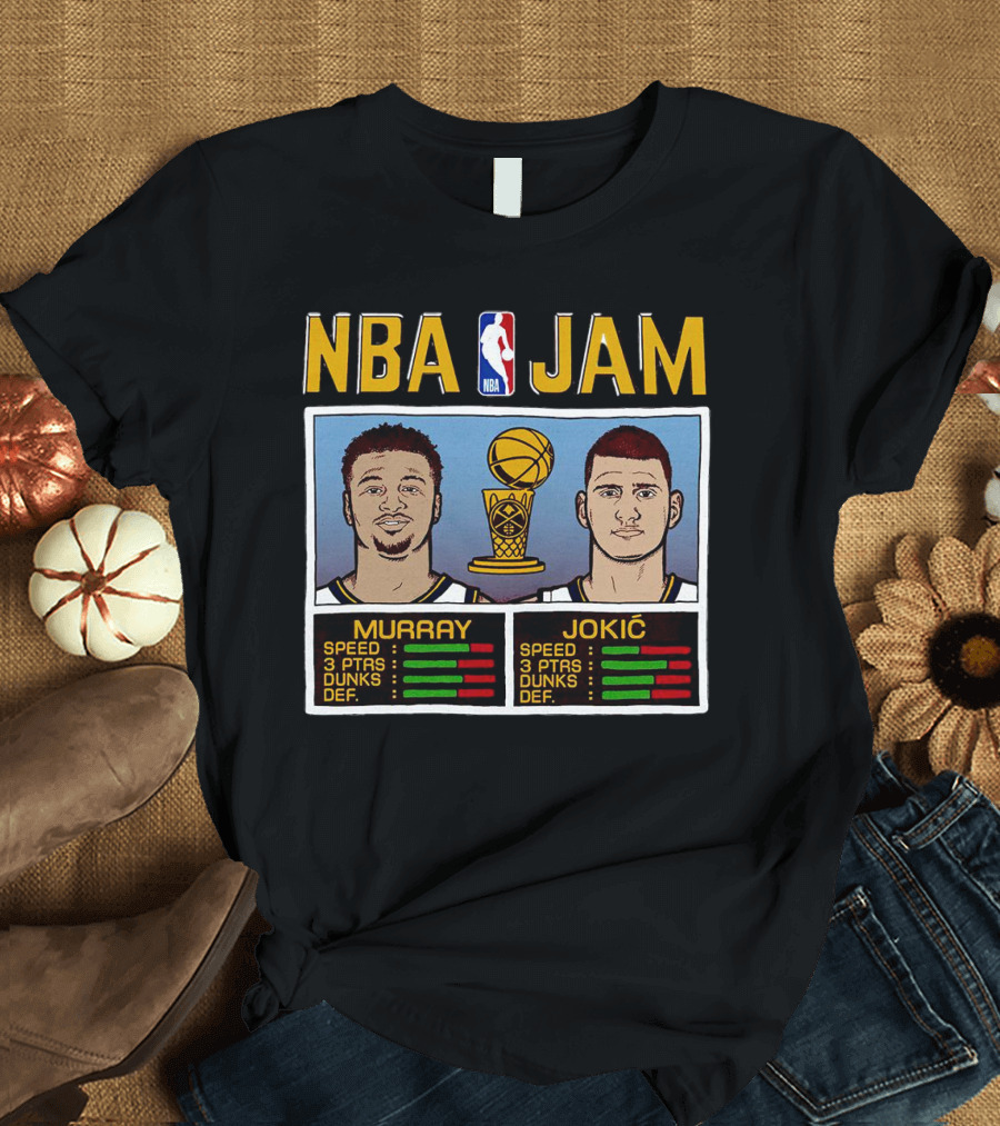 NBA Jam Nikola Jokic Jamal Murray Denver Nuggets Basketball Game Stats T-Shirt