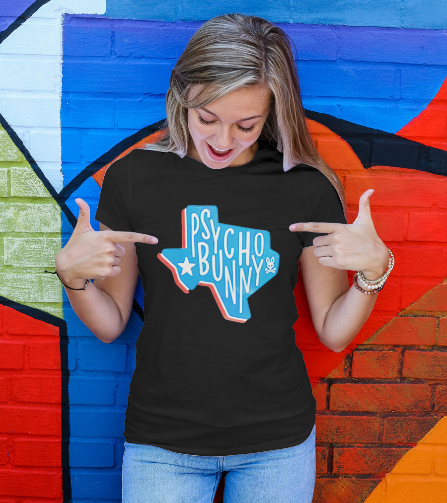Psycho Bunny Texas State Blue Red Star Skull T-Shirt