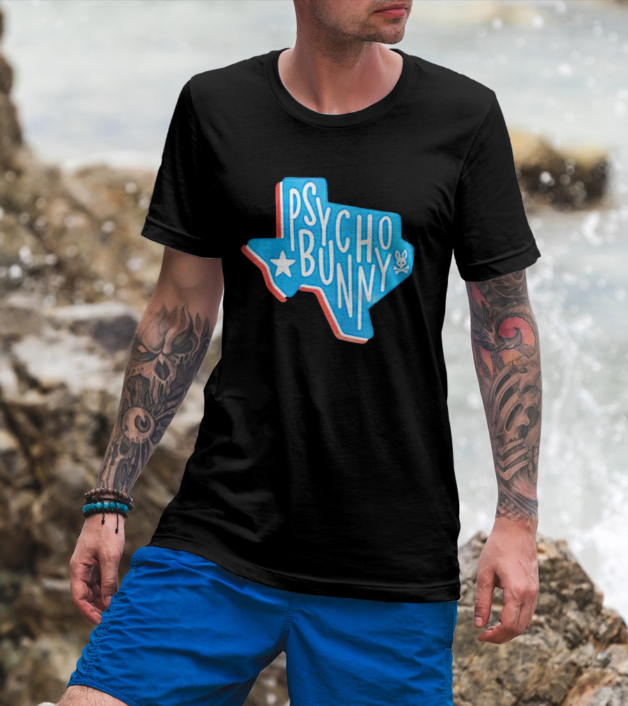 Psycho Bunny Texas State Blue Red Star Skull T-Shirt