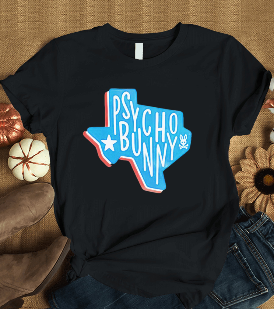 Psycho Bunny Texas State Blue Red Star Skull T-Shirt