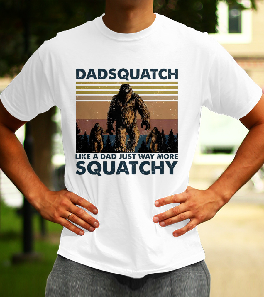 Dadsquatch Like A Dad Just Way More Squatchy Vintage Father's Day Retro Sunset T-Shirt