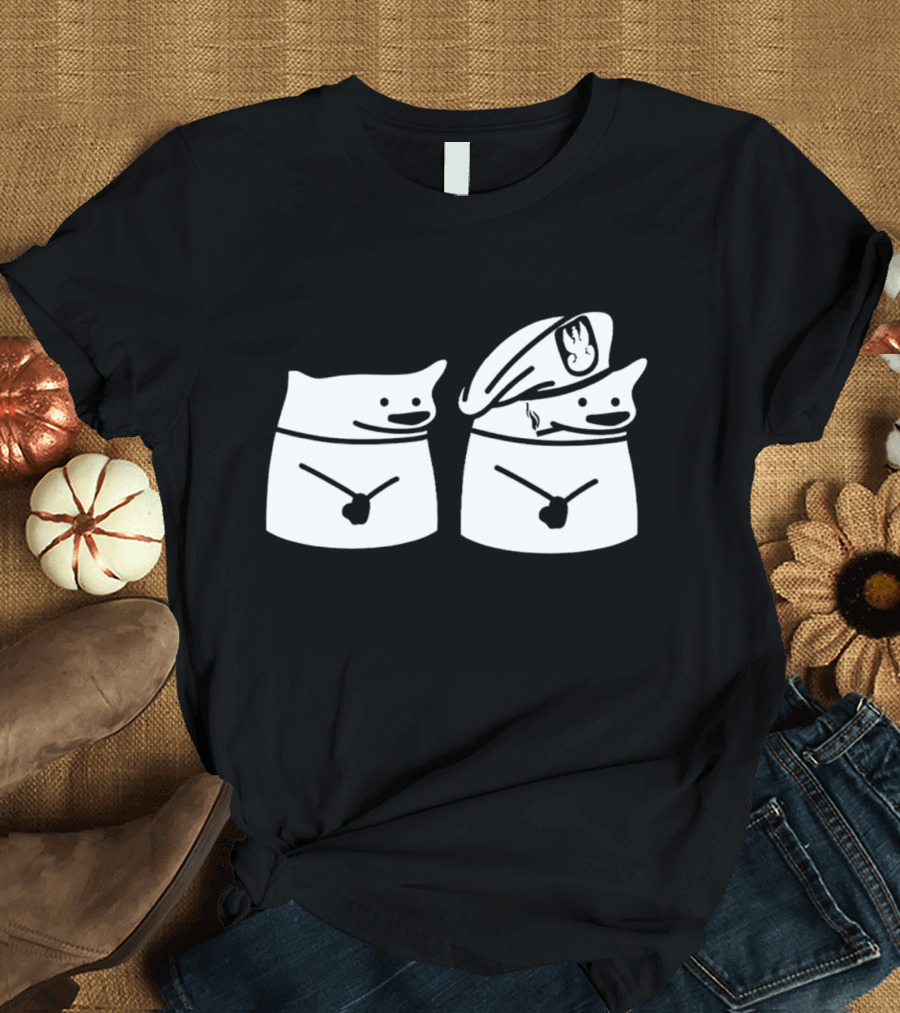 Fella Sock Whimsical Character Duo With Captain Hat T-Shirt