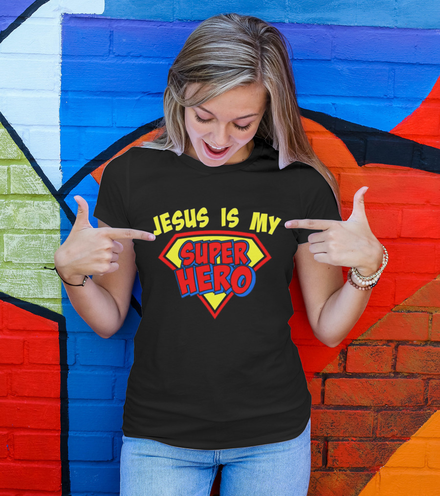 Jesus Is My Superhero Shield Emblem T-Shirt